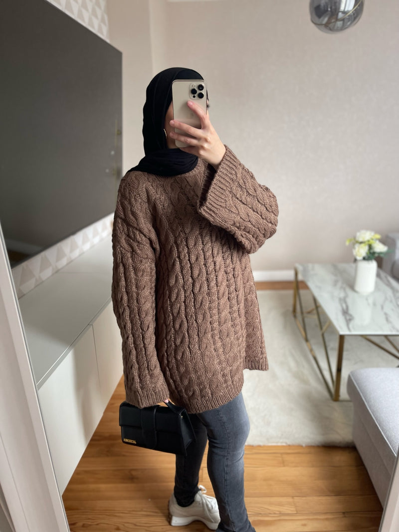 Pull torsadé - marron -