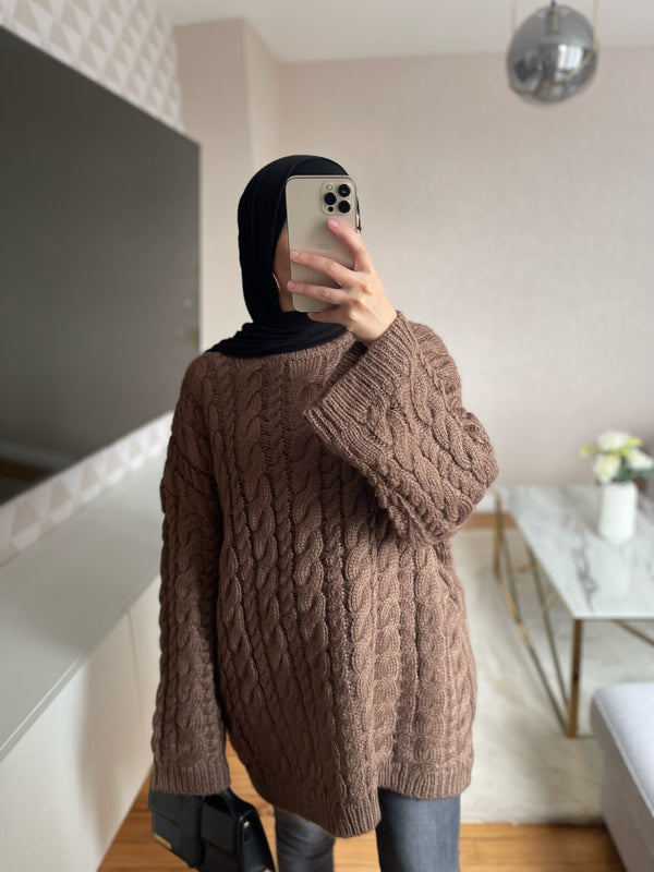 Pull torsadé - marron -